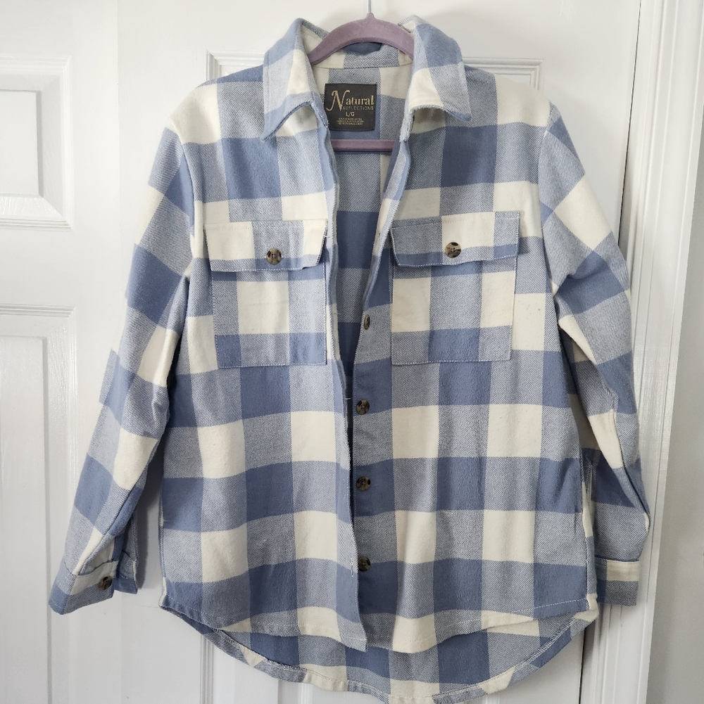 Natural Reflections Blue and Cream Checkered Shaket